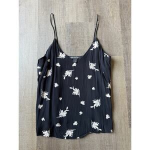 Something Navy Women's Cami Tank Top Black White Floral Spaghetti Strap Size S
